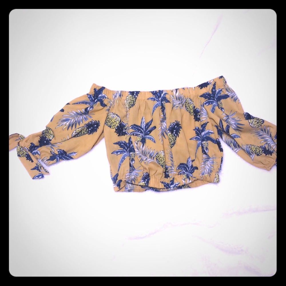 Yellow floral with pineapples crop top